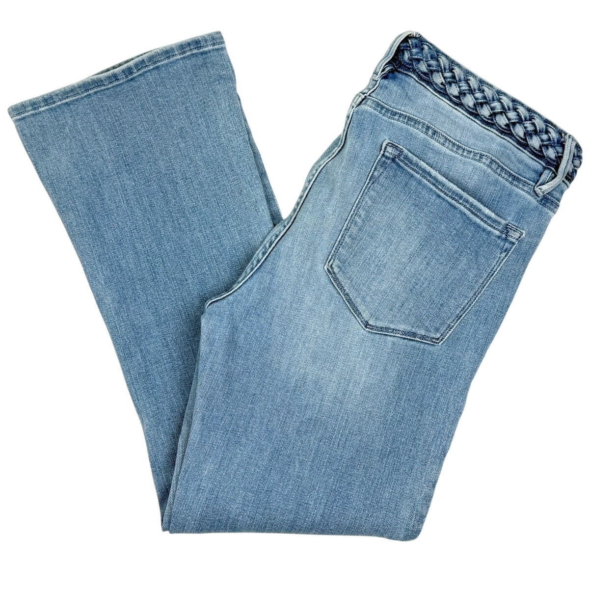 Frame Le Crop Mini Boot Jeans Light Wash Braided Waist Sz 29 Summer Cropped